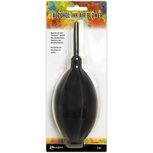 Tim Holtz - Alcohol Ink Blower. A convenient hand held tool for manipulating alcohol ink movement with air. The rubber squeeze bulb allows you to control the flow of air by adjusting the amount of pressure you use. This 3.75x9.25x2.5 inch package contains one alcohol ink blower. Imported. Available at Embellish Away located in Bowmanville Ontario Canada.