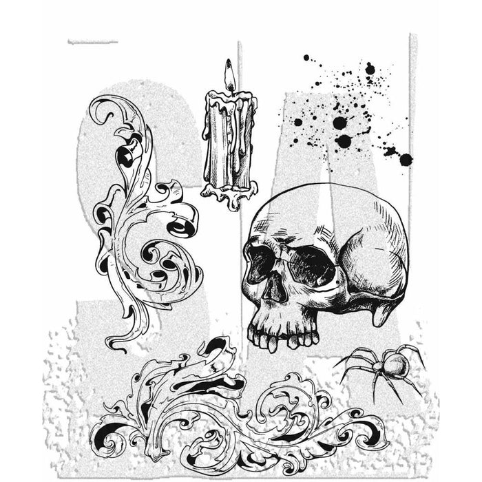 Tim Holtz - Cling Stamps - 7"X8.5" - Foreboding. Available at Embellish Away located in Bowmanville Ontario Canada.