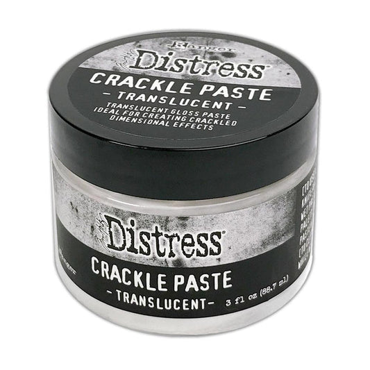 Tim Holtz Distress Crackle Paste Translucent is a translucent gloss paste ideal for creating crackled dimensional effects. Crackle Paste can be colorized both while wet or once dried to allow for endless color possibilities. Great for use with Tim Holtz Distress Palette Knives. This package contains 3oz of crackle paste translucent. Non-toxic. Acid free. Conforms to ASTM D 4236. Made in USA. Available at Embellish Away located in Bowmanville Ontario Canada.