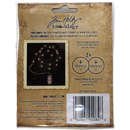 Tim Holtz - Idea-Ology Battery - Operated Wire Light Strands - 2/Pkg - Tiny Lights - Clear (No Batteries). While you need the perfect paper to start your project, you also need the perfect embellishment! Requires two 3V 2032 batteries, not included. Available at Embellish Away located in Bowmanville Ontario Canada.