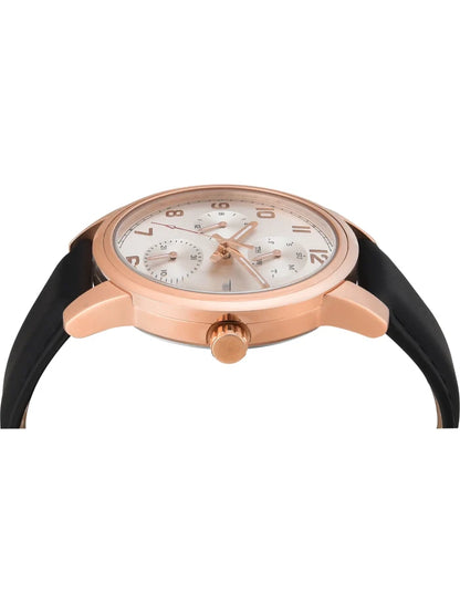 Timex Round Silver Dial Multifunction Watch With Black Leather Strap  - TWEG18908