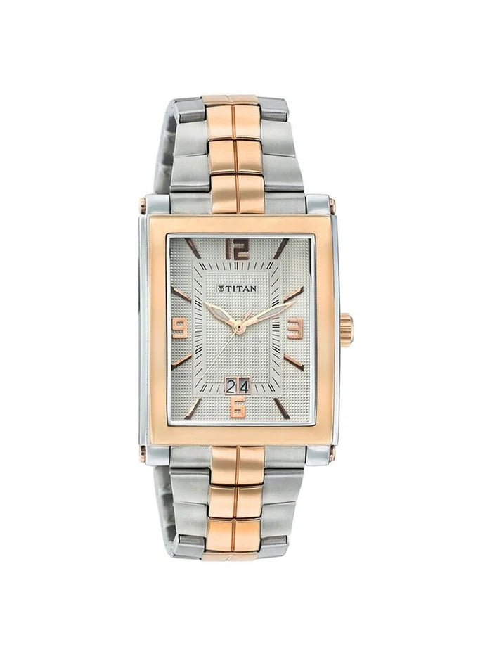 Titan Rectangle Silver Dial Analog Watch With Date Display & Metal Strap - 9327KM03