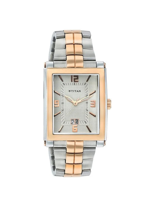 Titan Rectangle Silver Dial Analog Watch With Date Display & Metal Strap - 9327KM03