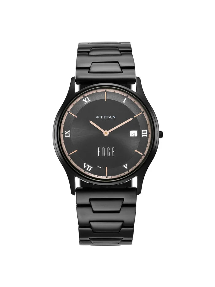 Titan Round Black Dial Analog Watch With Leather Strap - 1683NM01