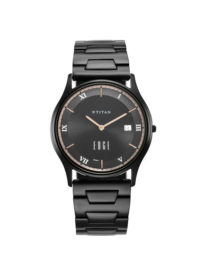 Titan Round Black Dial Analog Watch With Leather Strap - 1683NM01