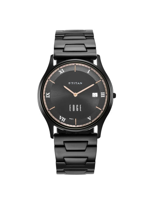 Titan Round Black Dial Analog Watch With Leather Strap - 1683NM01