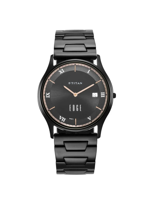 Titan Round Black Dial Analog Watch With Leather Strap - 1683NM01