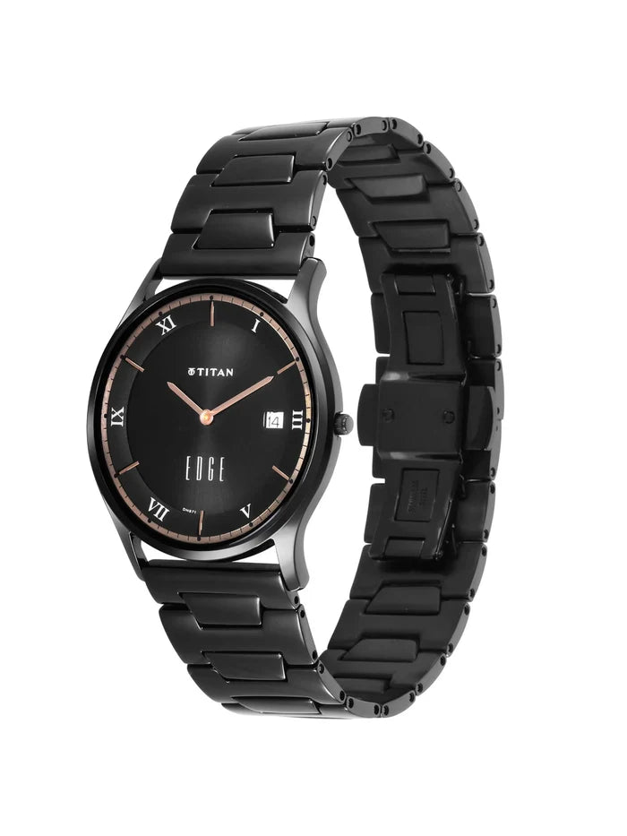 Titan Round Black Dial Analog Watch With Leather Strap - 1683NM01