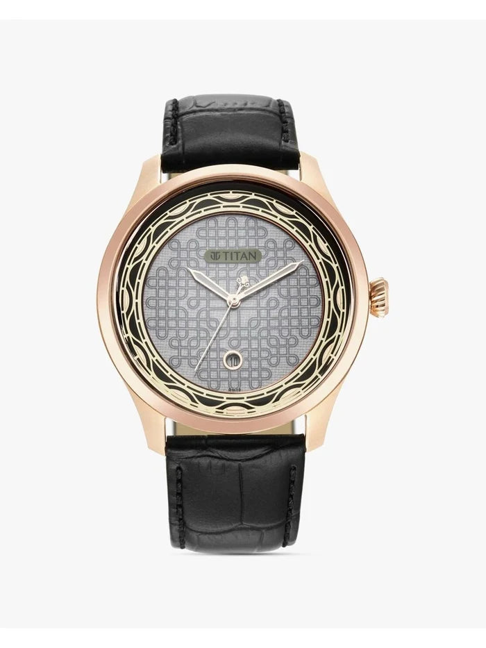 Titan Round Black Dial Analog Watch With Metal Strap - NR1796KL05F