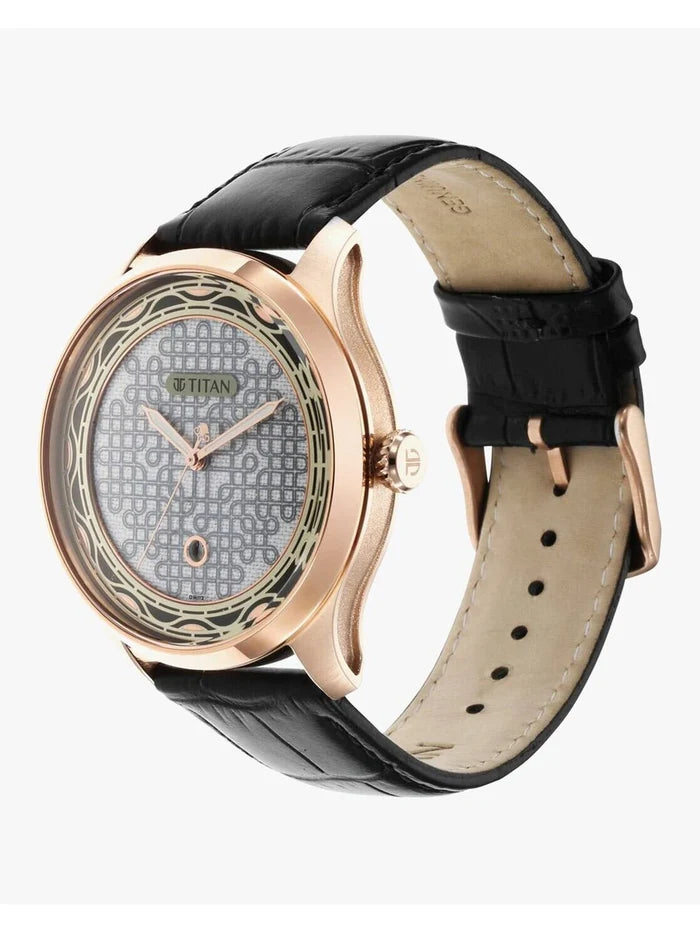 Titan Round Black Dial Analog Watch With Metal Strap - NR1796KL05F