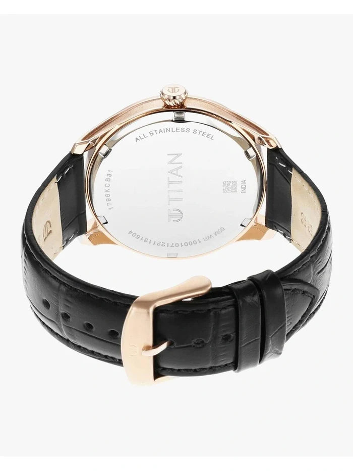 Titan Round Black Dial Analog Watch With Metal Strap - NR1796KL05F