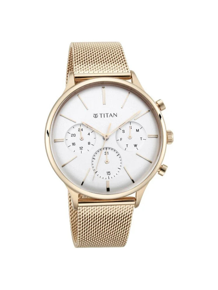 Titan Round Black Dial Analog Watch With Metal Strap - NS90134WM01