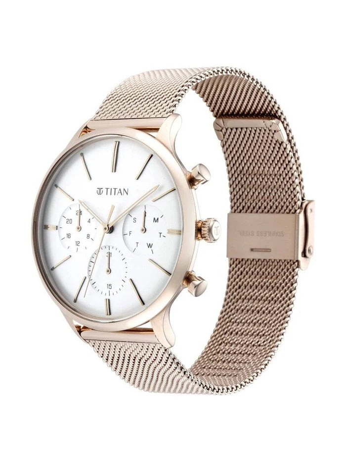 Titan Round Black Dial Analog Watch With Metal Strap - NS90134WM01