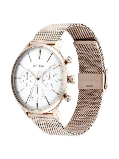 Titan Round Black Dial Analog Watch With Metal Strap - NS90134WM01
