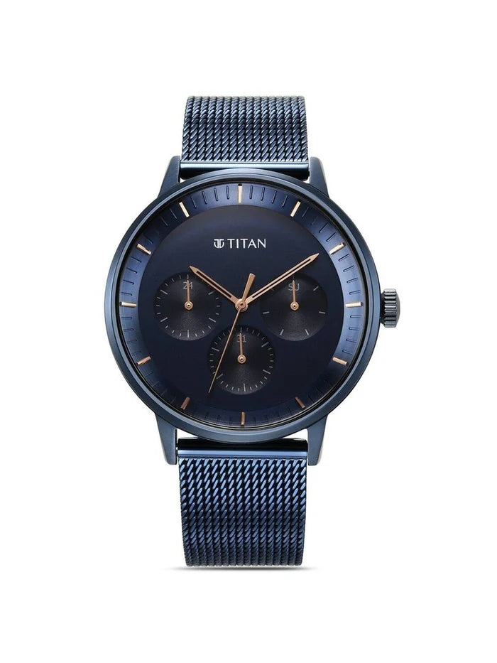 Titan Round Black Dial Analog Watch With Metal Strap - NS94006QM04