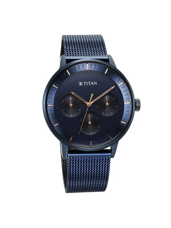 Titan Round Black Dial Analog Watch With Metal Strap - NS94006QM04