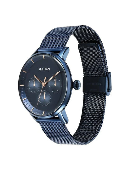 Titan Round Black Dial Analog Watch With Metal Strap - NS94006QM04