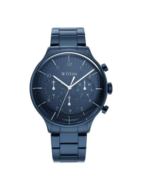 Titan Round Blue Dial Multifunction Watch With Blue Metal Strap  - NS90102QM01