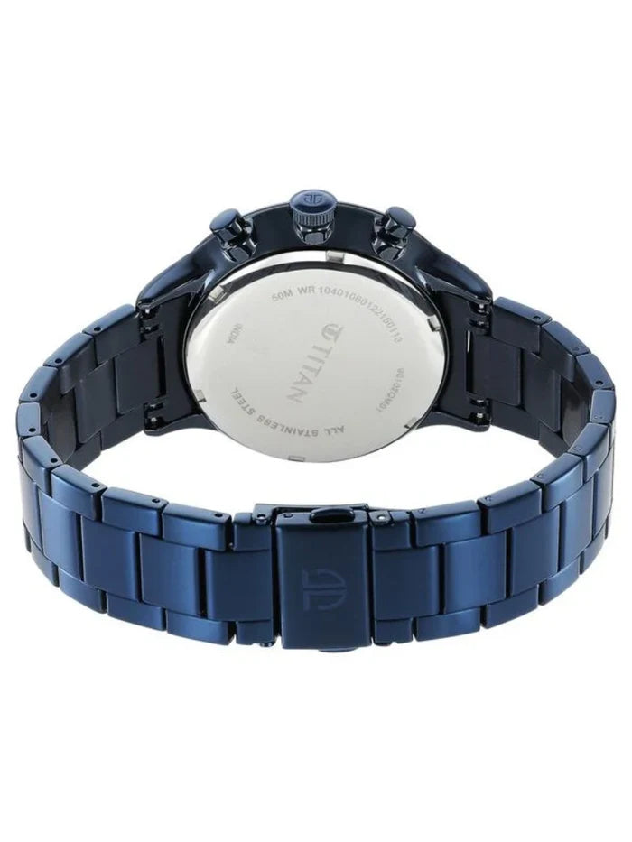 Titan Round Blue Dial Multifunction Watch With Blue Metal Strap  - NS90102QM01