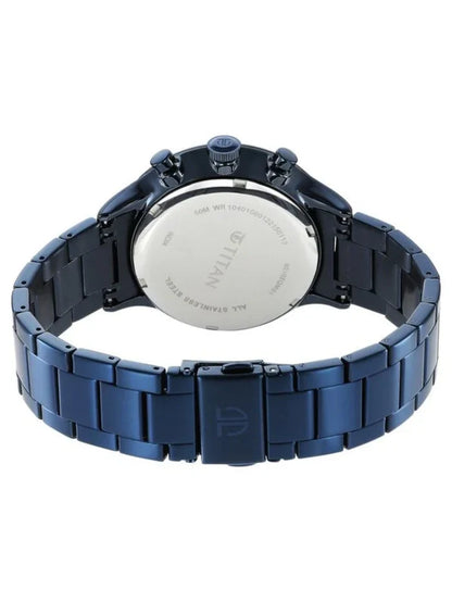 Titan Round Blue Dial Multifunction Watch With Blue Metal Strap  - NS90102QM01