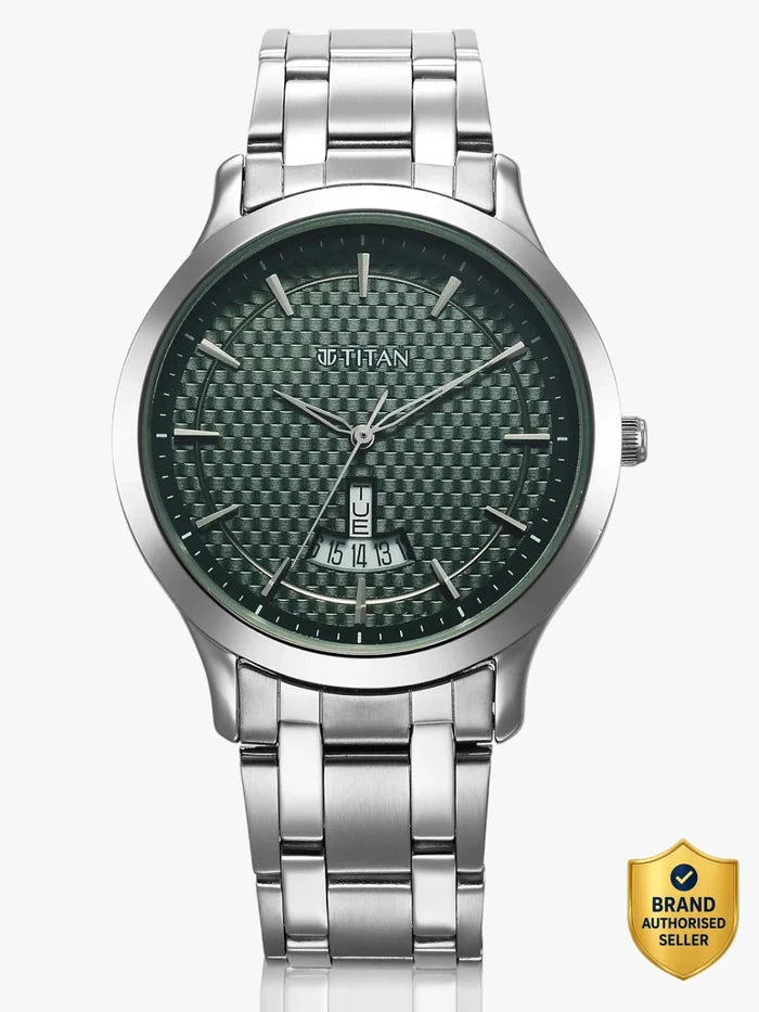 Titan Round Green Dial Analog Watch With Metal Strap  - NU1825SM11