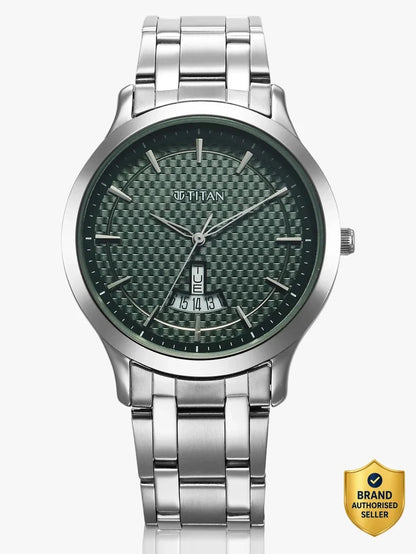 Titan Round Green Dial Analog Watch With Metal Strap  - NU1825SM11