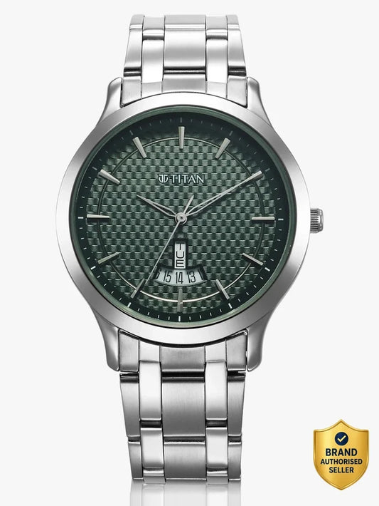 Titan Round Green Dial Analog Watch With Metal Strap  - NU1825SM11