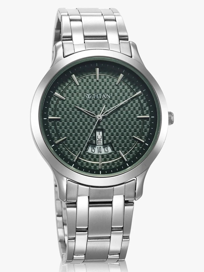 Titan Round Green Dial Analog Watch With Metal Strap  - NU1825SM11