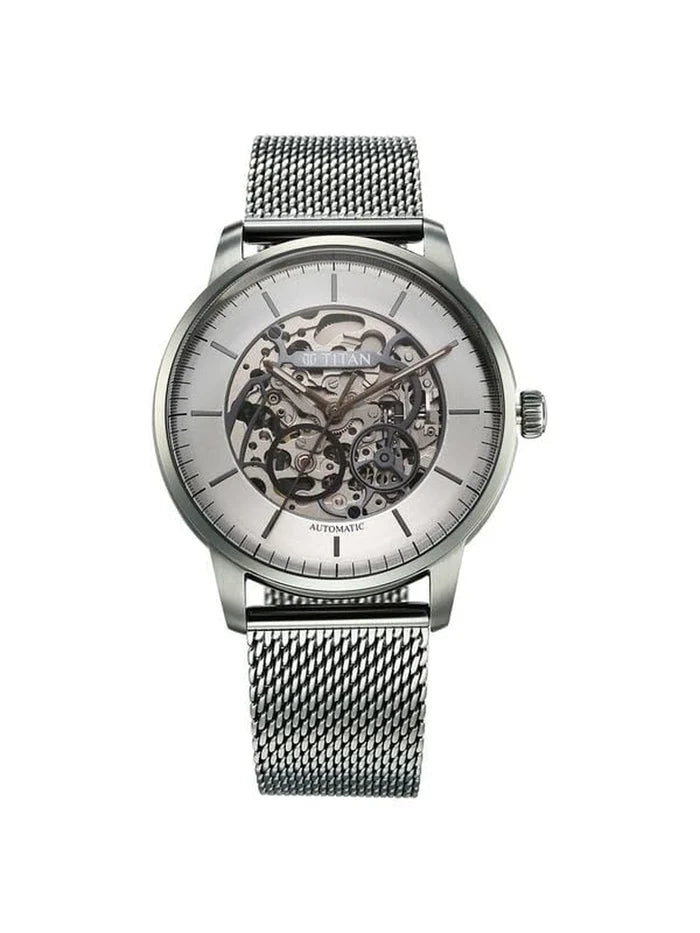 Titan Round Silver Dial Analog Watch With Metal Strap - 90110QM02