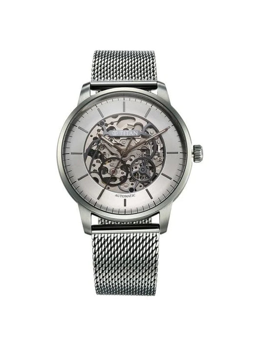 Titan Round Silver Dial Analog Watch With Metal Strap - 90110QM02