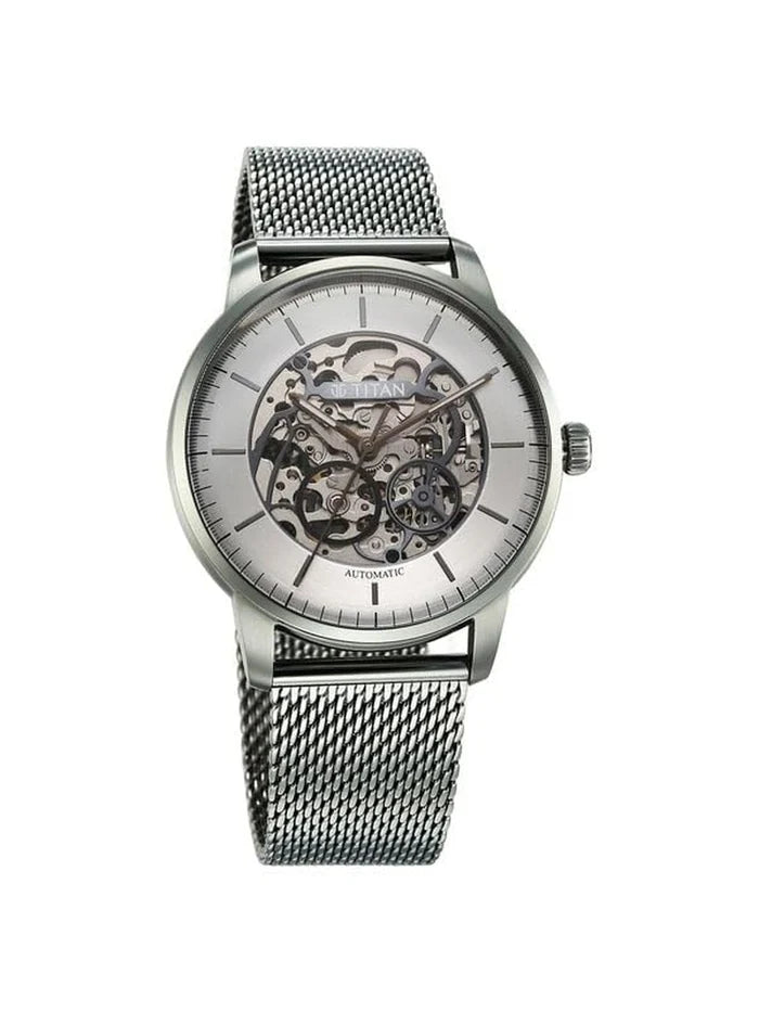 Titan Round Silver Dial Analog Watch With Metal Strap - 90110QM02