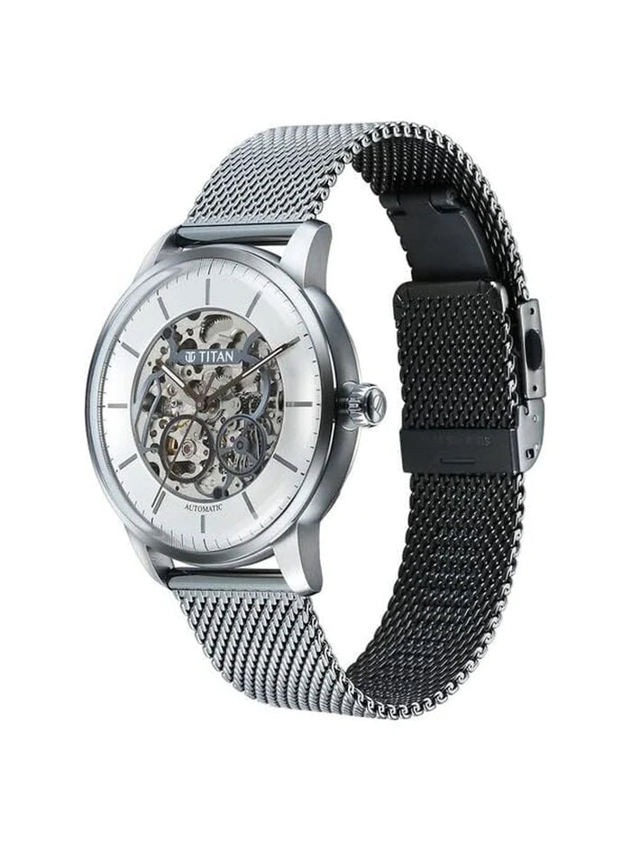 Titan Round Silver Dial Analog Watch With Metal Strap - 90110QM02