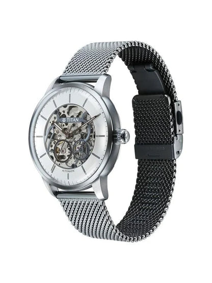 Titan Round Silver Dial Analog Watch With Metal Strap - 90110QM02