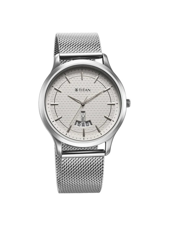 Titan Round Silver Dial Analog Watch With Metal Strap - NU1825SM10