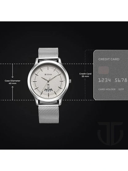 Titan Round Silver Dial Analog Watch With Metal Strap - NU1825SM10