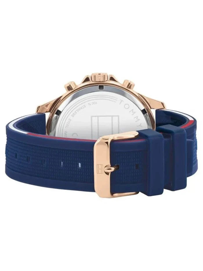 Tommy Hilfiger Round White Dial Chronograph Watch With Blue Silicone Strap  - NETH1791778