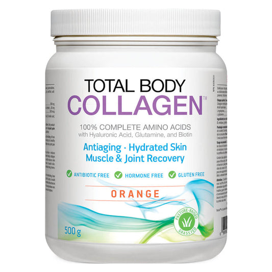 Container of Natural Factors Total Body Collagen Powder Orange Flavour 500 Grams New SKU