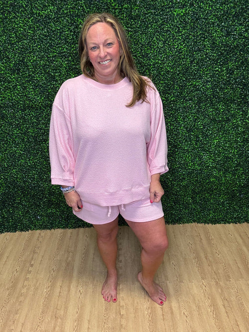 Tres Bien Pink Waffle Knit Top
