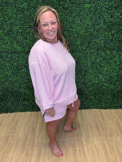 Tres Bien Pink Waffle Knit Top