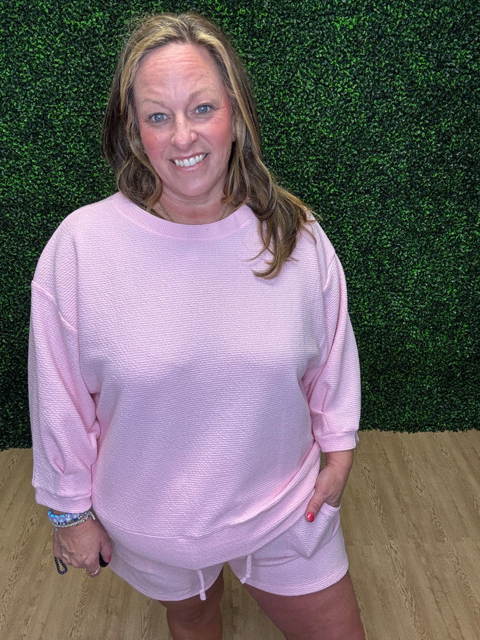 Tres Bien Pink Waffle Knit Top