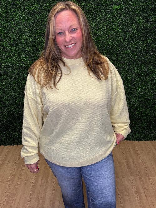 Tres Bien Yellow Waffle Knit Long Sleeve Top