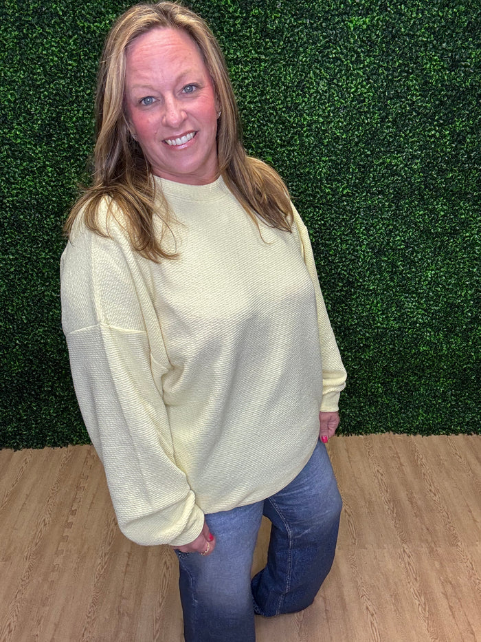 Tres Bien Yellow Waffle Knit Long Sleeve Top
