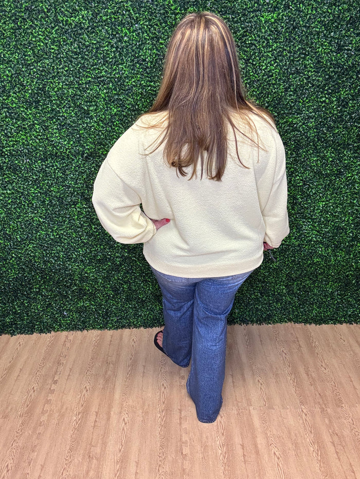 Tres Bien Yellow Waffle Knit Long Sleeve Top