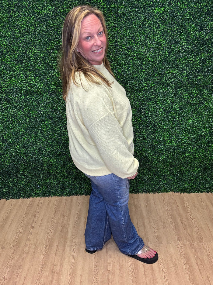 Tres Bien Yellow Waffle Knit Long Sleeve Top