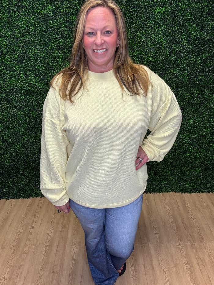 Tres Bien Yellow Waffle Knit Long Sleeve Top