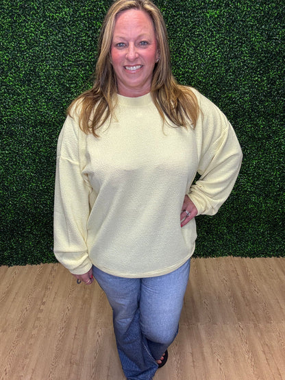 Tres Bien Yellow Waffle Knit Long Sleeve Top