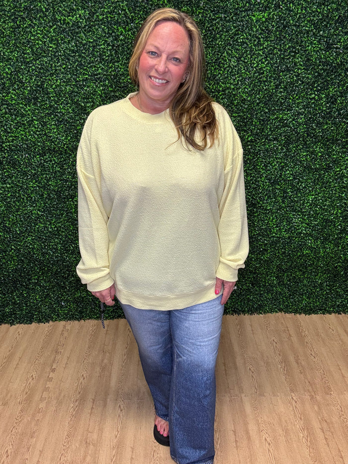 Tres Bien Yellow Waffle Knit Long Sleeve Top
