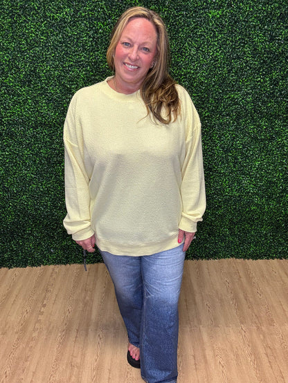 Tres Bien Yellow Waffle Knit Long Sleeve Top