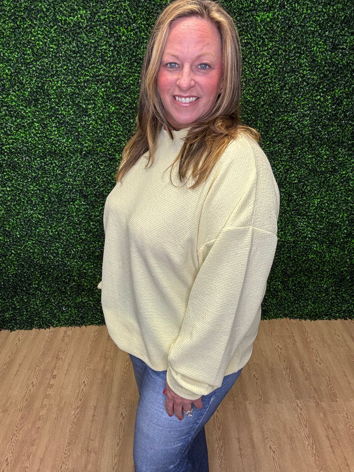 Tres Bien Yellow Waffle Knit Long Sleeve Top