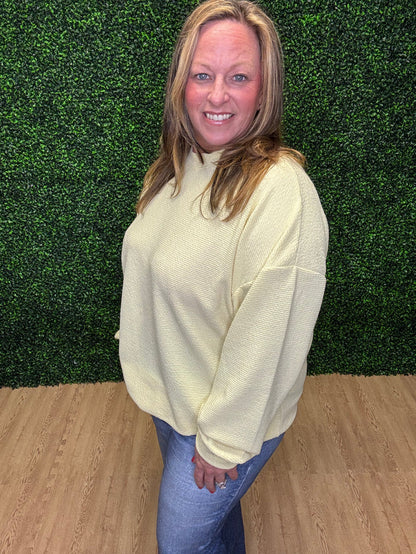Tres Bien Yellow Waffle Knit Long Sleeve Top